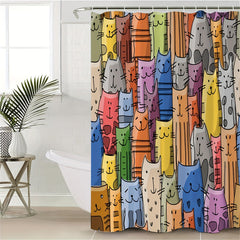 Cartoon Cat Shower Curtain Waterproof Mildew Proof Bathroom Decor