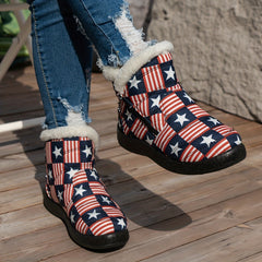 American Flag Pattern Chunky Snow Boots Zipper Outdoor Warm Hiking Boots