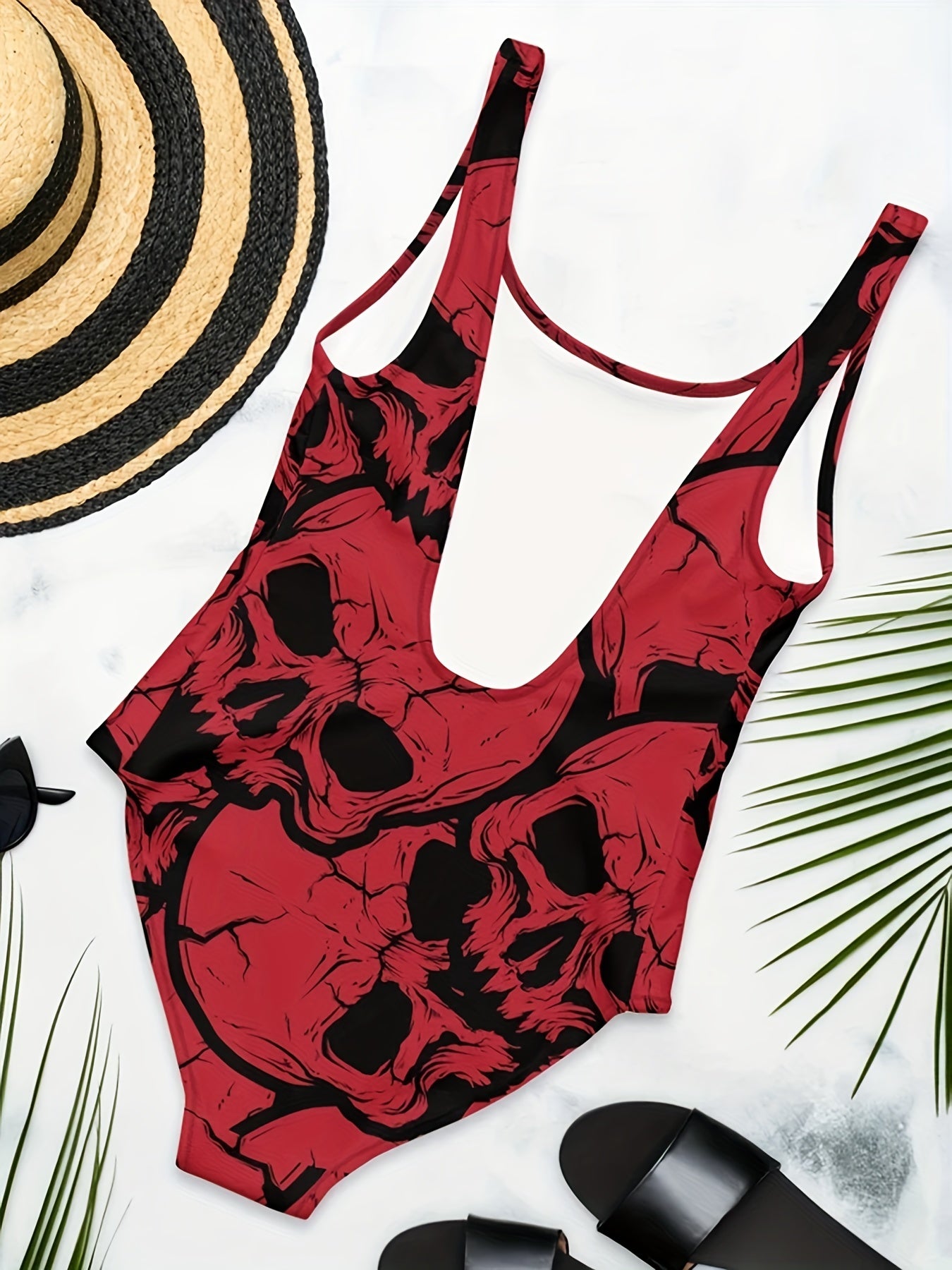 Women's Plus Size Skull Print One Piece Swimsuit