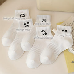 5 Pairs Cartoon Expression Print Crew Socks Women's Stockings