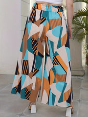 Women's Plus Wide Leg Geometric Print High Waist Loose Trousers