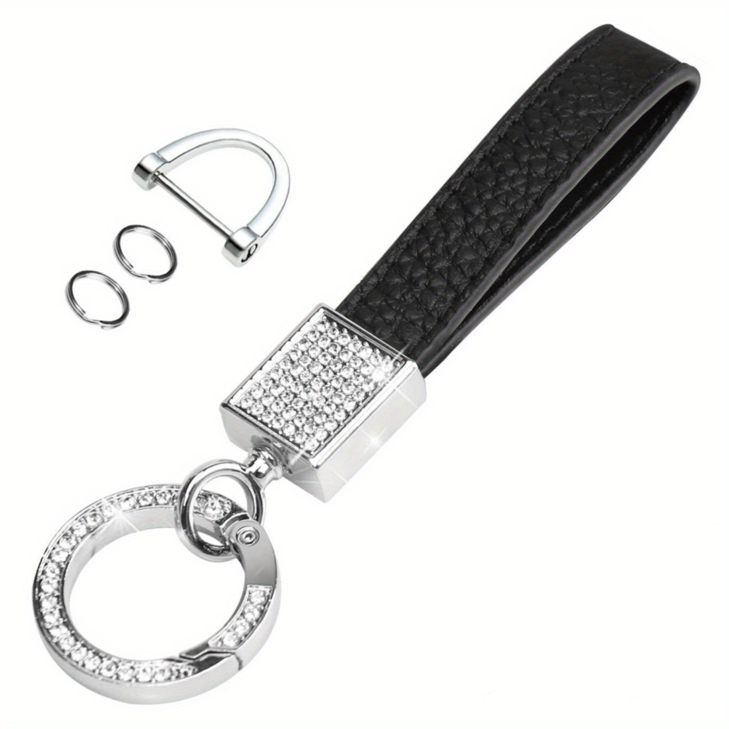 Men's Rhinestone Car Keychain Holder 360° Rotatable Swivel D Ring