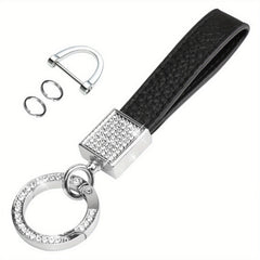 Men's Rhinestone Car Keychain Holder 360° Rotatable Swivel D Ring