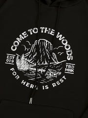 Scenes & Letter Ring Print Hooded Shirt Solid Long Sleeve Sweatshirt
