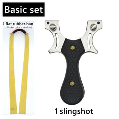 Stainless Steel Slingshot w/ Leather Pouch & Rubber Bands