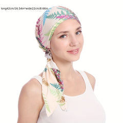 Stripe Leaf Print Bonnet Silk Head Wrap Boho Turban Soft Head Scarf