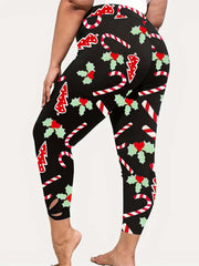 Women's Plus Christmas Candy Print Side Cut Out High Rise Skinny Trousers