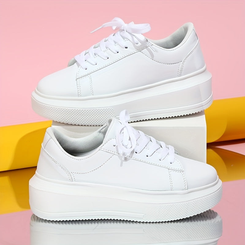 Women's Minimalist Solid Sneakers Low Lace Up Round Toe Non slip Flatform Shoes