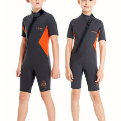 Kids Short sleeve Swimwear Zipper Front Elastic Swimsuit For Boys Girls