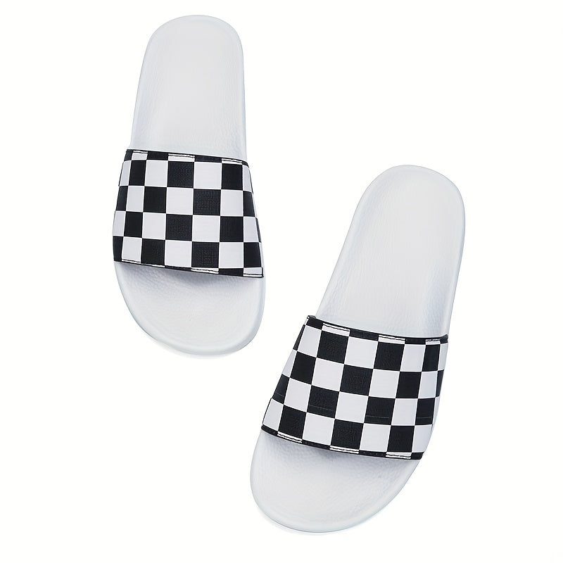 Men's Checkered Slides Non Slip Slippers Open Toe Shoes