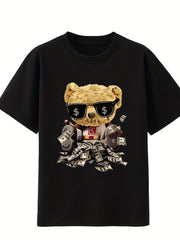 Boys Cartoon Cash Bear Pattern 2pcs T shirt & Drawstring Shorts Set
