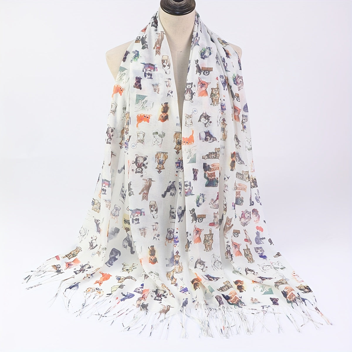 Cartoon Animal Print Scarf Tassel Shawl Casual Bandana Windproof