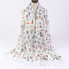 Cartoon Animal Print Scarf Tassel Shawl Casual Bandana Windproof