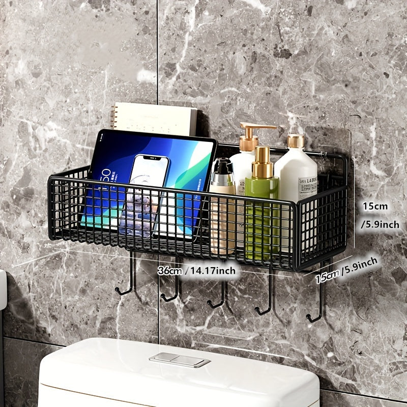 1pc Storage Rack With Hooks For Kitchen Bathroom Bedroom Office
