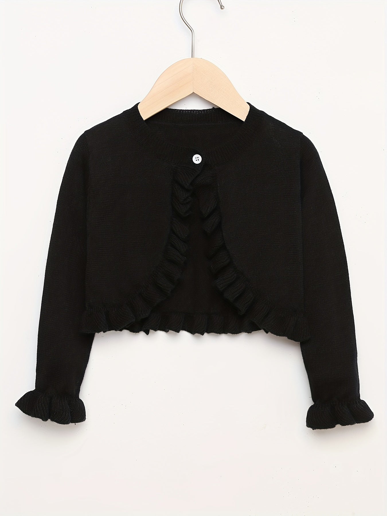 Girls' Knit Cardigan Single Button Flounce Cuff Long Sleeve Thin Cardigan