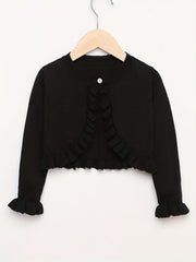 Girls' Knit Cardigan Single Button Flounce Cuff Long Sleeve Thin Cardigan