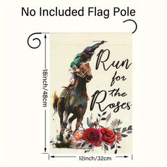 Run For The Roses Horse Race Garden Flag - Burlap Yard Decoration