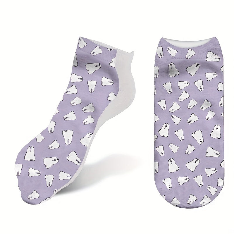 3D Teeth Print Socks Low Cut Women's Stockings