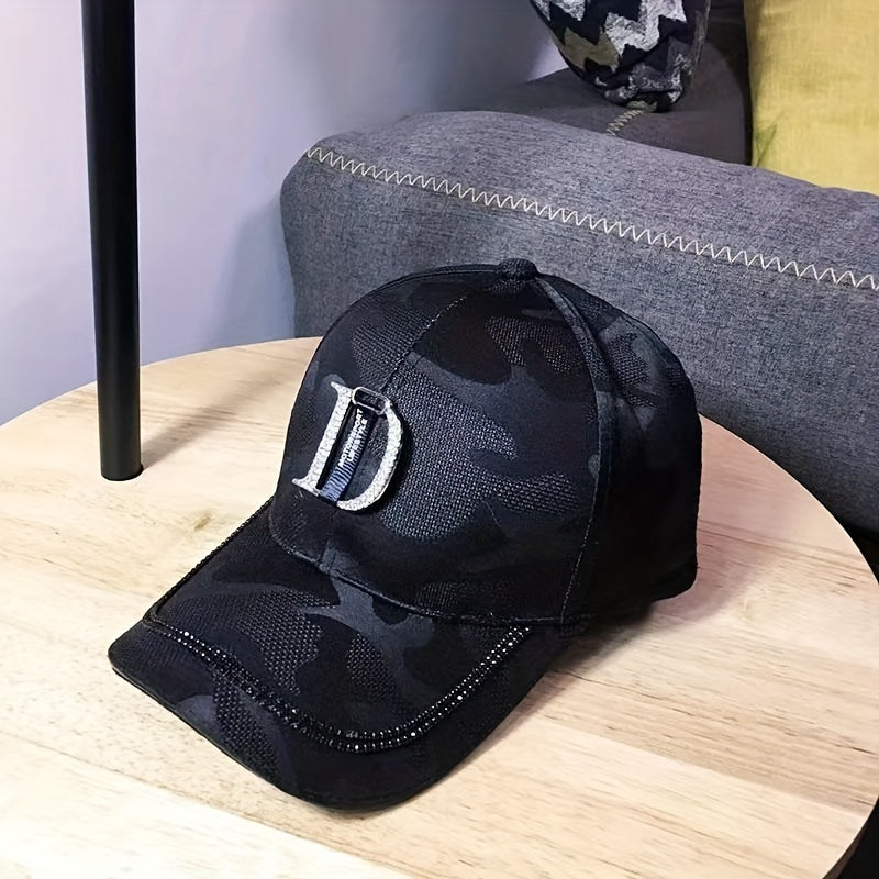 Solid Baseball Cap Rhinestone Embossed Hats Adjustable Sports Hat