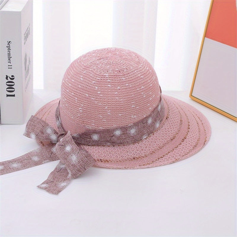 Wide Brim Sun Hat with Ribbon Bowknot for Women