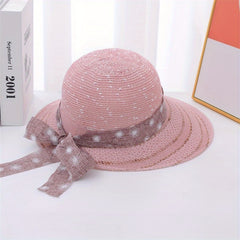 Wide Brim Sun Hat with Ribbon Bowknot for Women