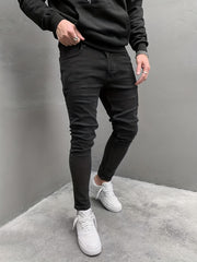 Men's Slim Fit Tapered Jeans Solid Stretch Denim Pants