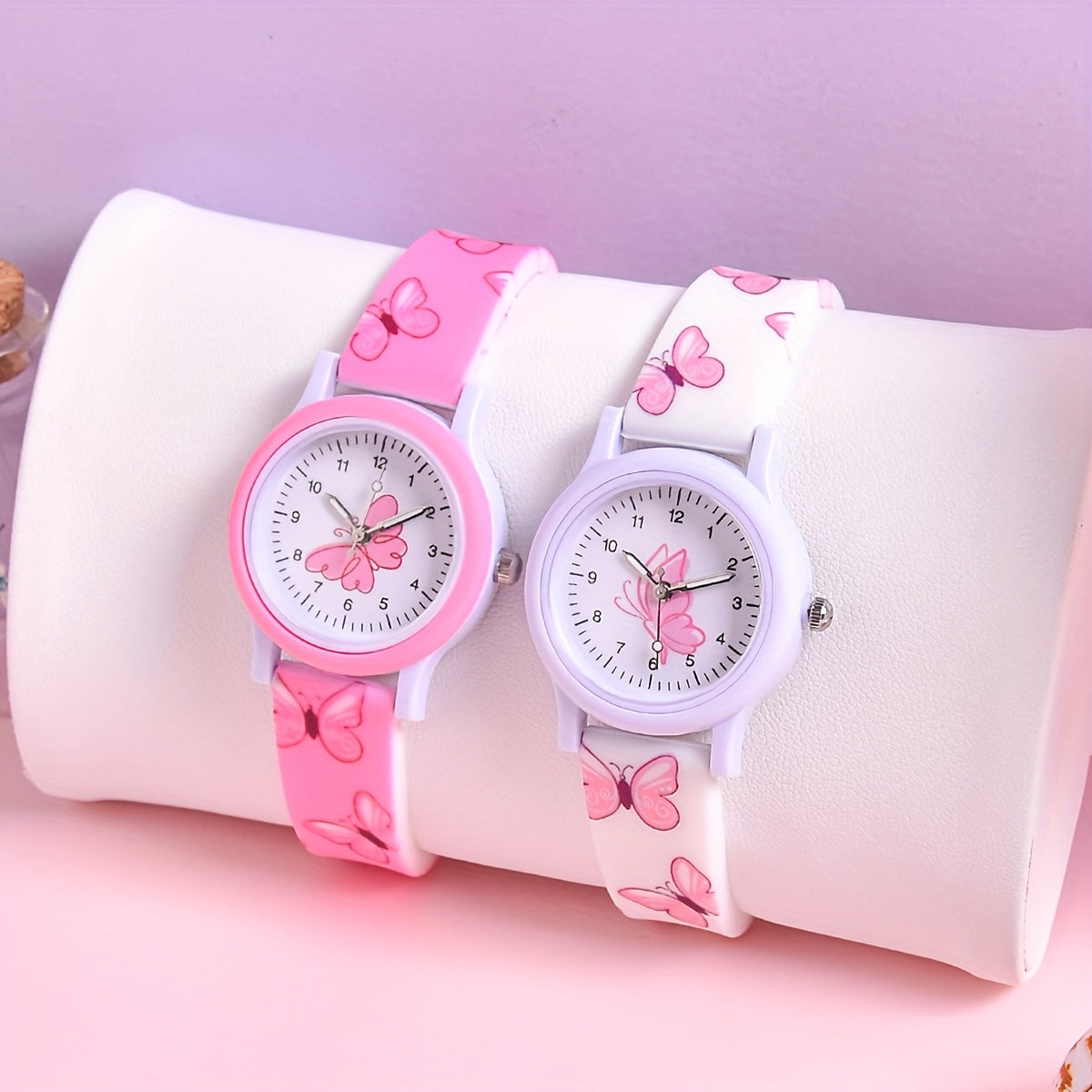 2pcs Butterfly Silicone Band Girls' Watch Set Non Waterproof Analog Quartz