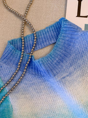 Tie Dye Backless Sweater Vest Sexy Crew Neck Sleeveless Vest