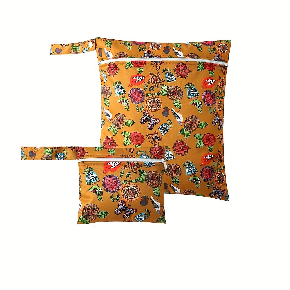 2pcs Reusable Printed Diaper Bags for Travel & Wet Dry Cloth Diapers