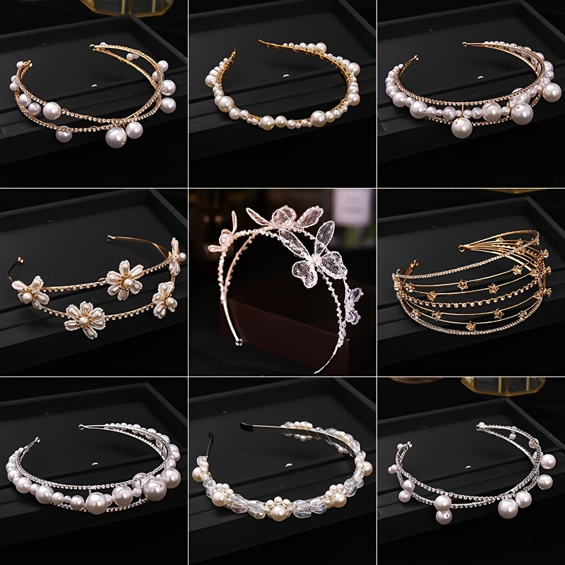 Faux Pearl Rhinestone Crown Headband Wedding Bride Tiara