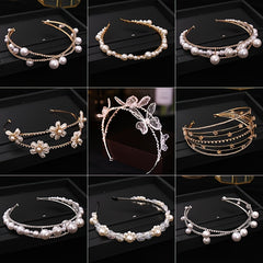 Faux Pearl Rhinestone Crown Headband Wedding Bride Tiara