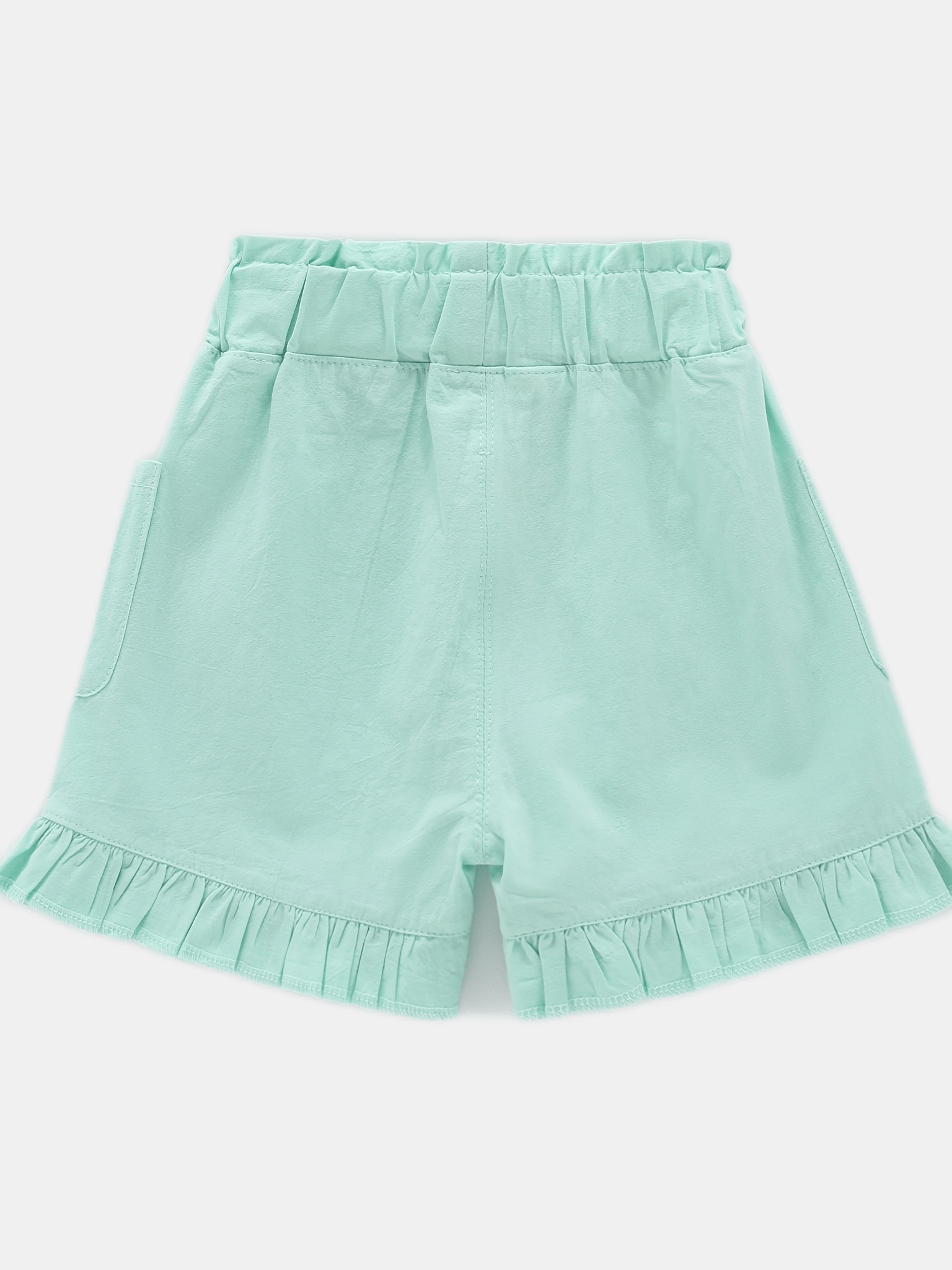 Girls Cotton Ruffle Bottom Shorts With Pockets