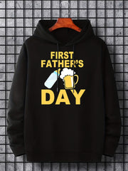 Funny 'First Father's Day' Slogan Print Hoodie for Men