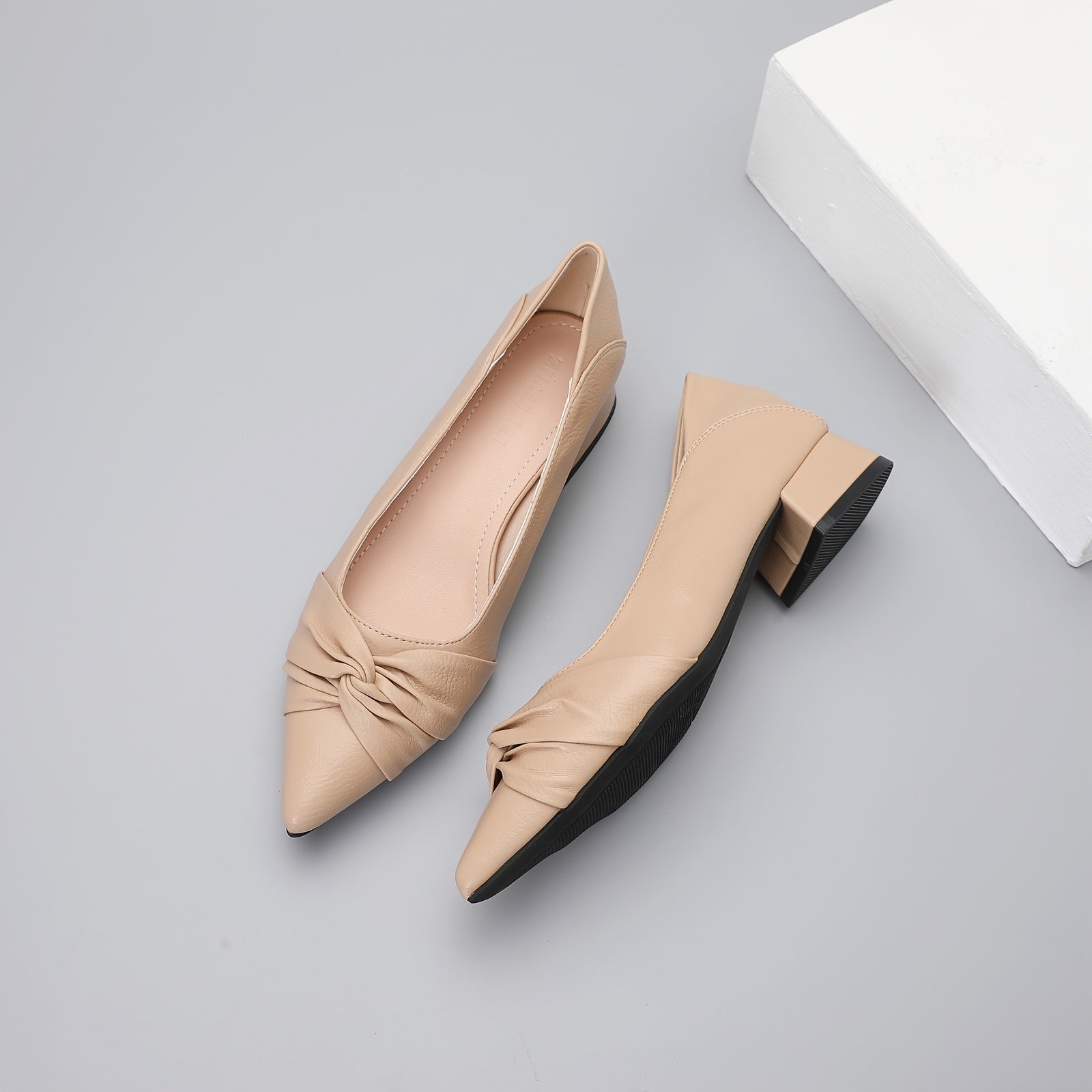 Women's Low Heel Pointed Toe Slip On Shoes Soft Sole Block