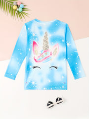 Dreamy 3D Fish Scale Print Long Sleeve Tee for Girls