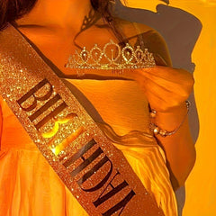 2pcs Bronzing Birthday Shoulder Straps & Crown Set
