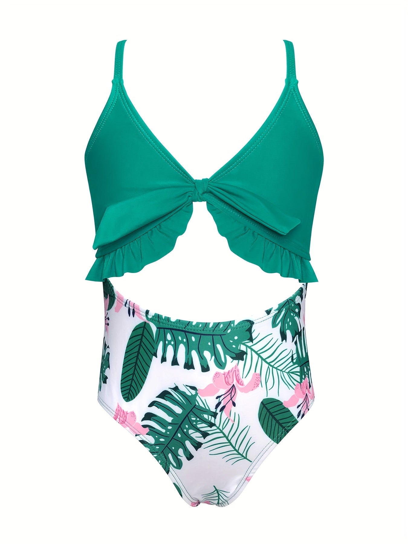 Toddler Girls Flowers Graphic Cut Out Ruffle Cami Swimsuit