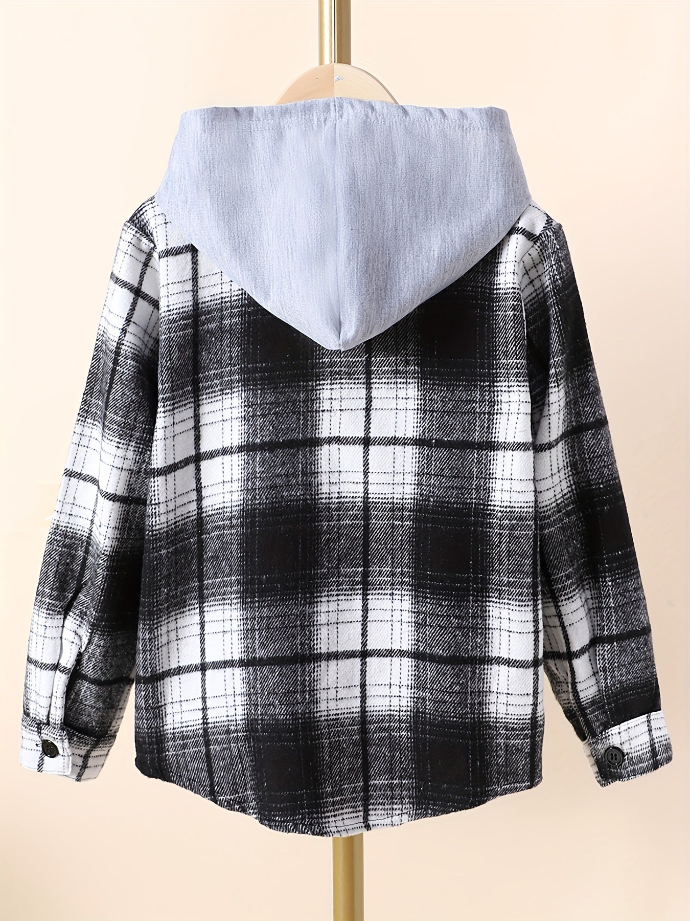 Boys Plaid Shirts Long Sleeve Hooded Tops Spring Fall Outwear