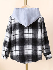Boys Plaid Shirts Long Sleeve Hooded Tops Spring Fall Outwear