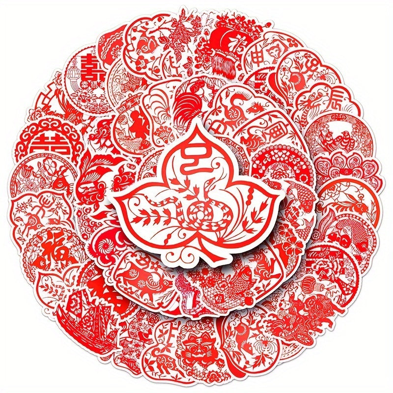 50pcs Chinese Year Paper Cutting Sticker Fu Stickers Spring Party Decoration