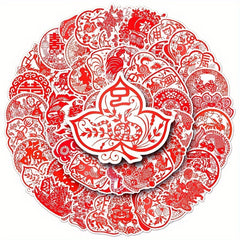 50pcs Chinese Year Paper Cutting Sticker Fu Stickers Spring Party Decoration