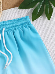 Boys Swim Trunks Gradient Print Elastic Waist Beach Pants