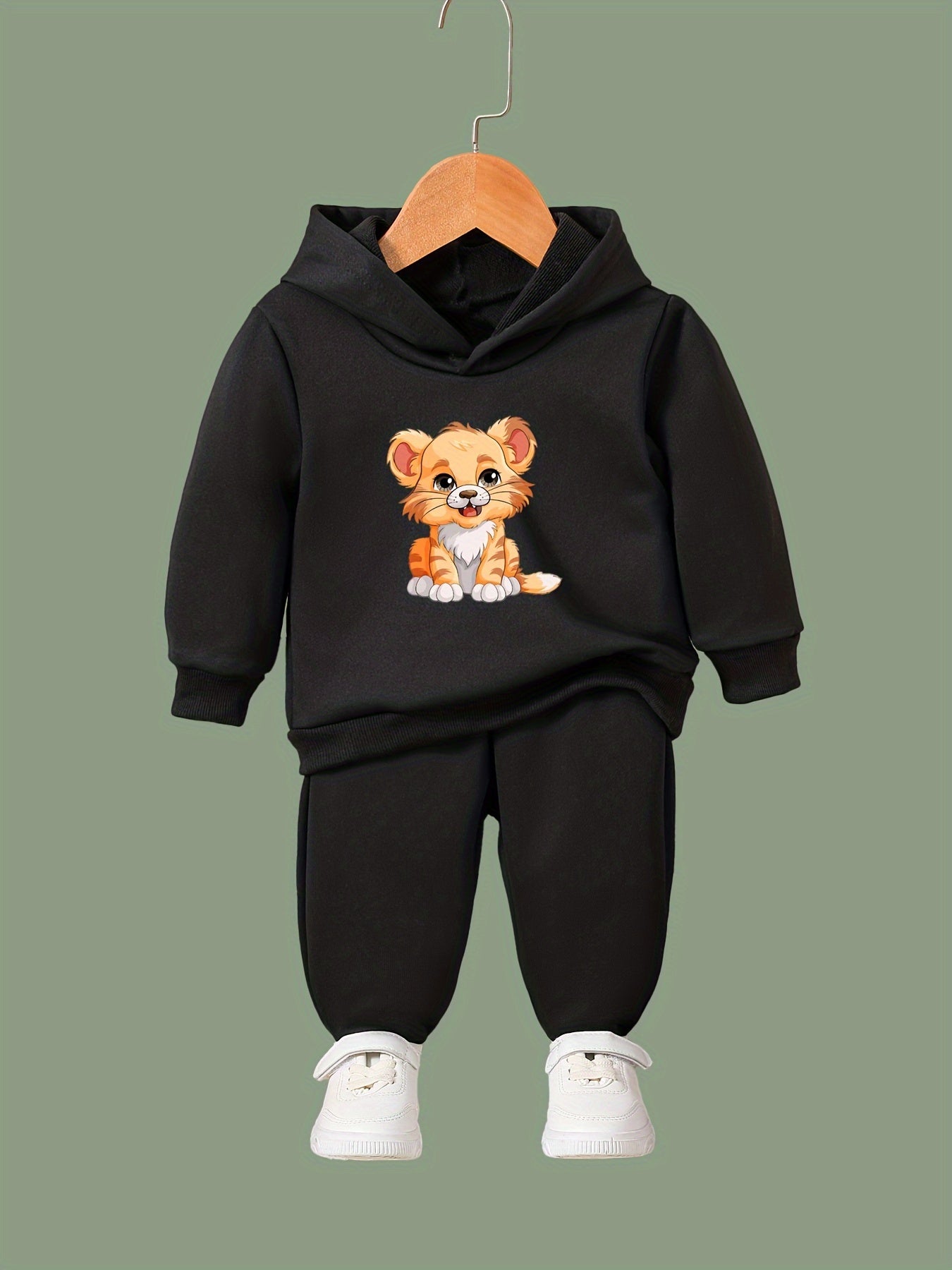 Cartoon Lion Print Hoodies Pants Set For Kids Spring Fall Sports Gift