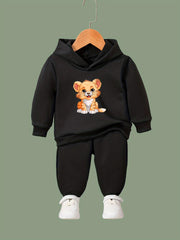 Cartoon Lion Print Hoodies Pants Set For Kids Spring Fall Sports Gift