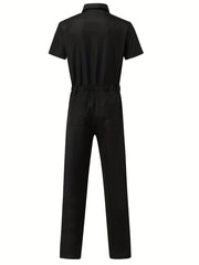 Men's Full Zip Overalls Streetwear Short Sleeve Jumpsuit