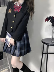 Embroidered 'JK' Uniform Blazer Jacket Preppy Style