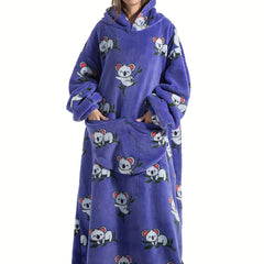 Women's Koala Pattern Sherpa Fleece Hooded Blanket