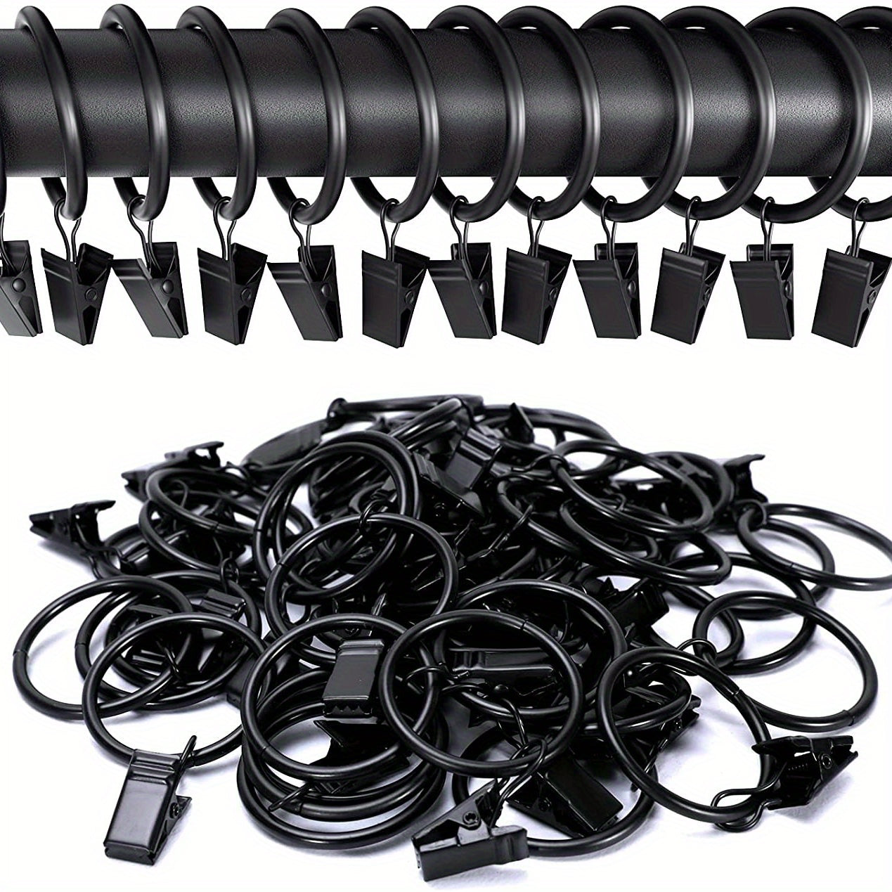 Stainless Steel Curtain Rings with Clips, Easy Installation, Vintage Finish
