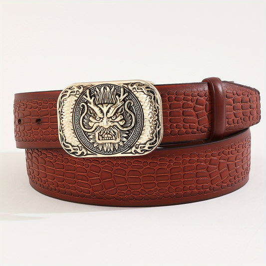 Men's Lion Pattern Buckle Belt Adjustable Belt