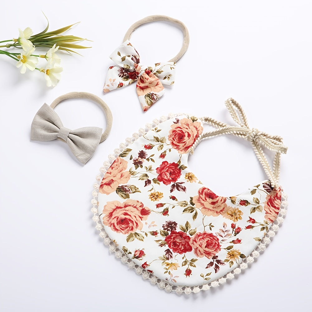 Floral Cotton Baby Bib & Headband Set Anti Spitting Protection